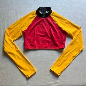 Re/Done x Solid & Striped knit red mustard yellow colorblock raglan swim top